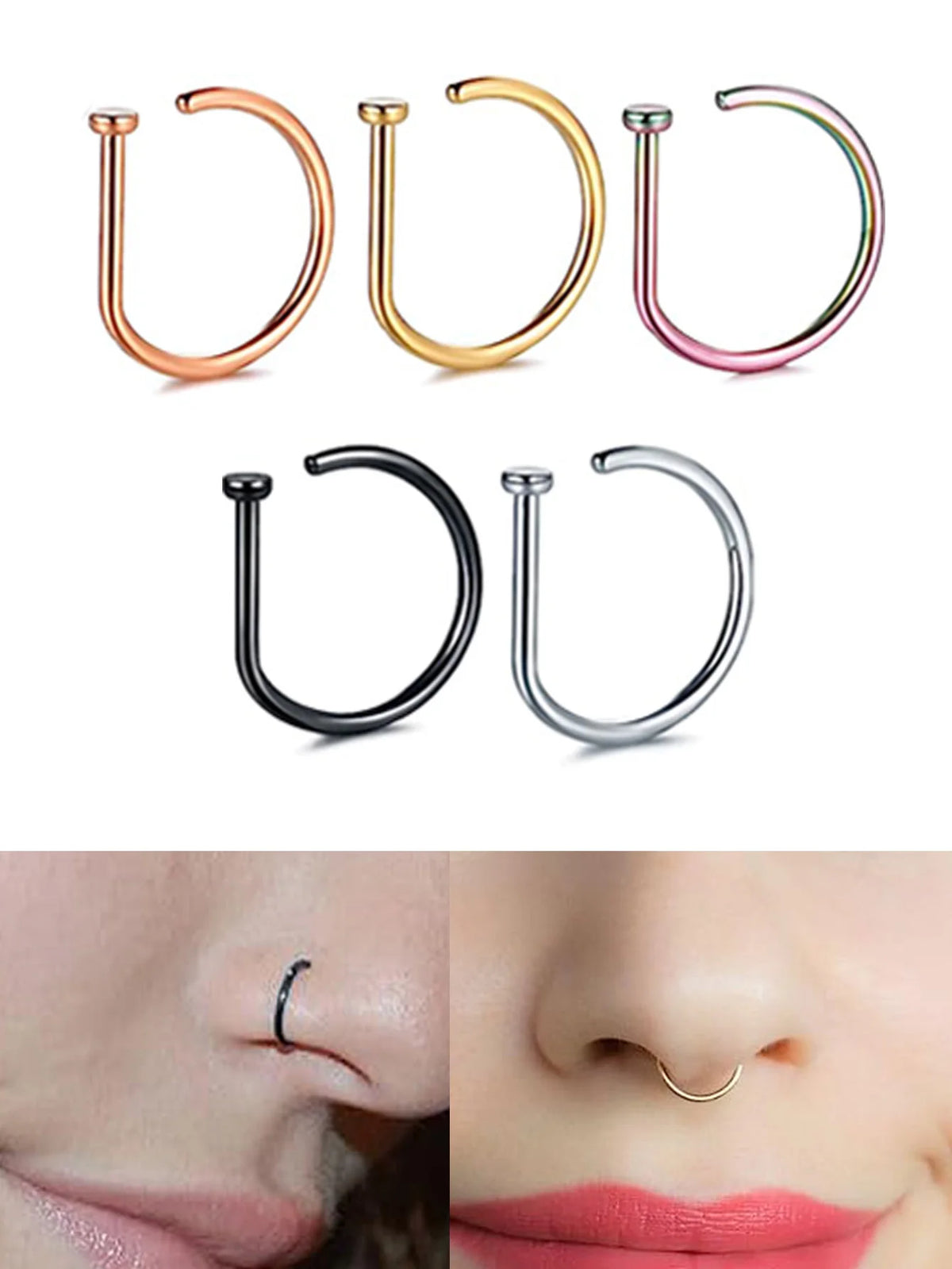 Fake Nose Ring & Body Jewelry Set – Stainless Steel Faux Piercing for Nose & Ear