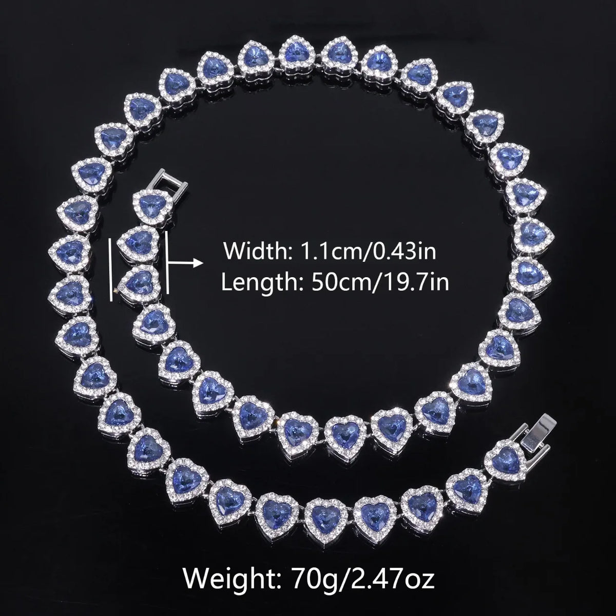 Hip Hop Tennis Chain & Bracelet Set – Shiny Rhinestone CZ Heart Jewelry