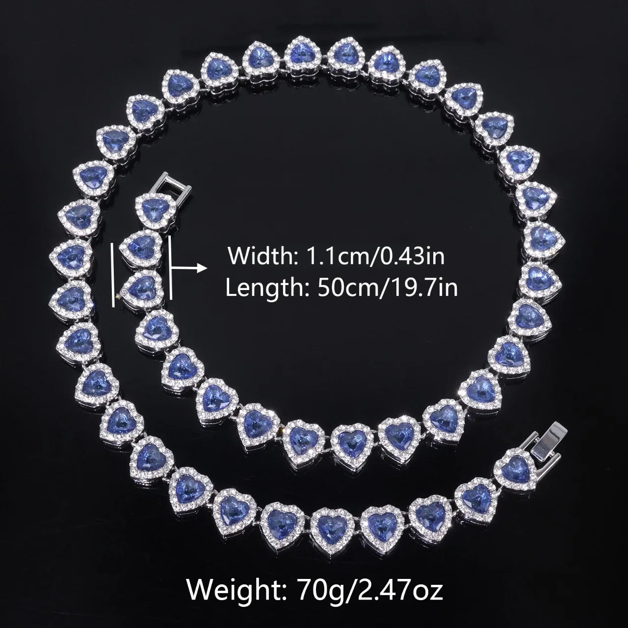 Hip Hop Tennis Chain & Bracelet Set – Shiny Rhinestone CZ Heart Jewelry