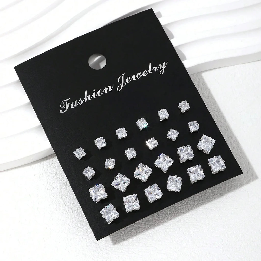 12 Pairs Zirconia Stud Earrings Set – Luxurious Shiny Gift for Women
