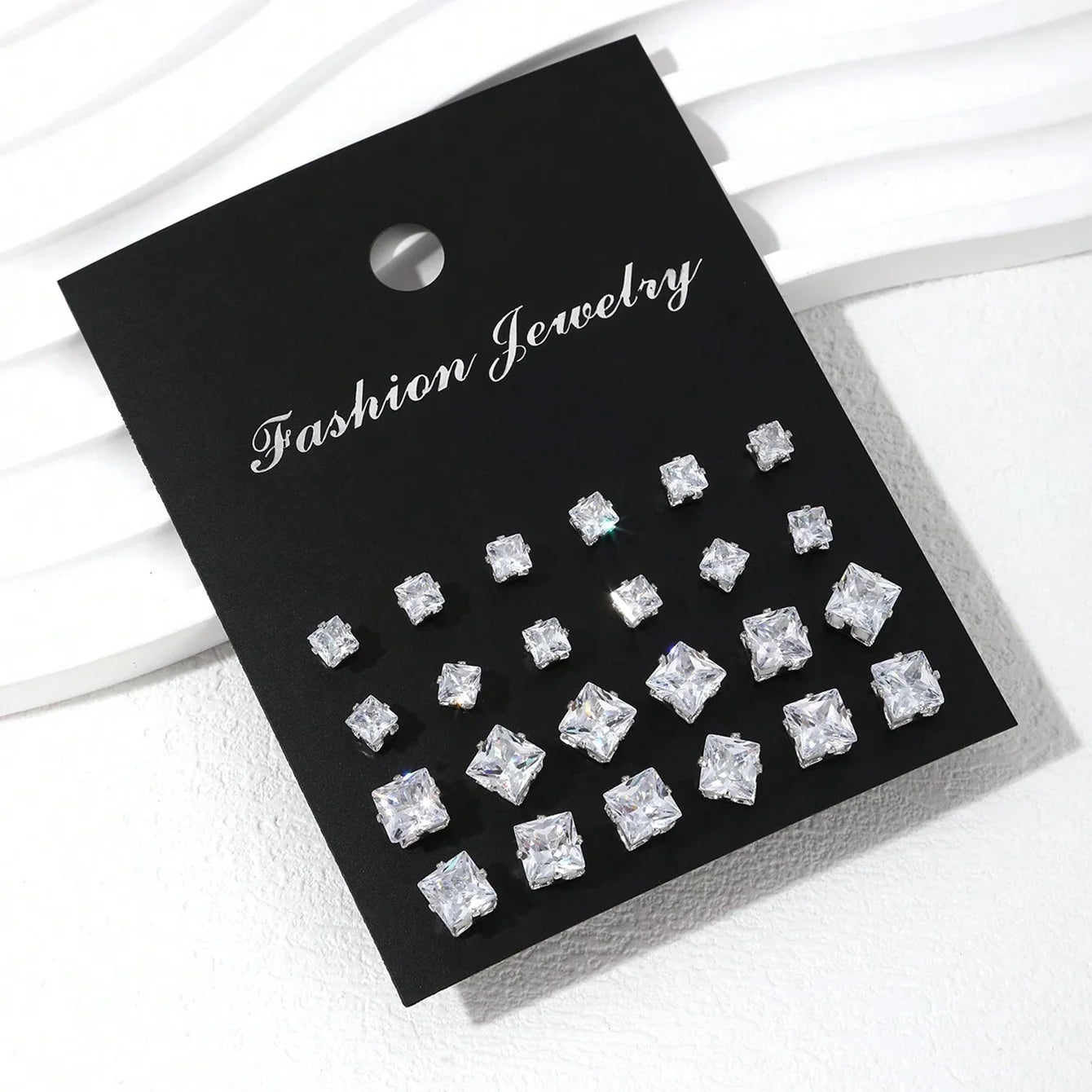 12 Pairs Zirconia Stud Earrings Set – Luxurious Shiny Gift for Women
