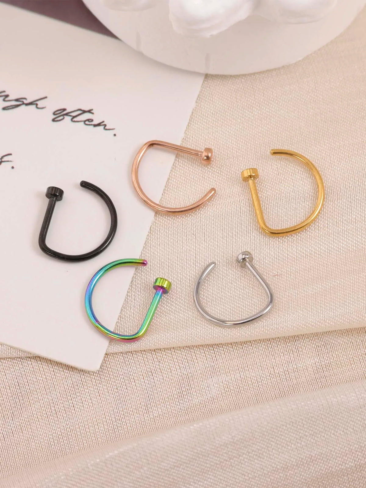 Fake Nose Ring & Body Jewelry Set – Stainless Steel Faux Piercing for Nose & Ear