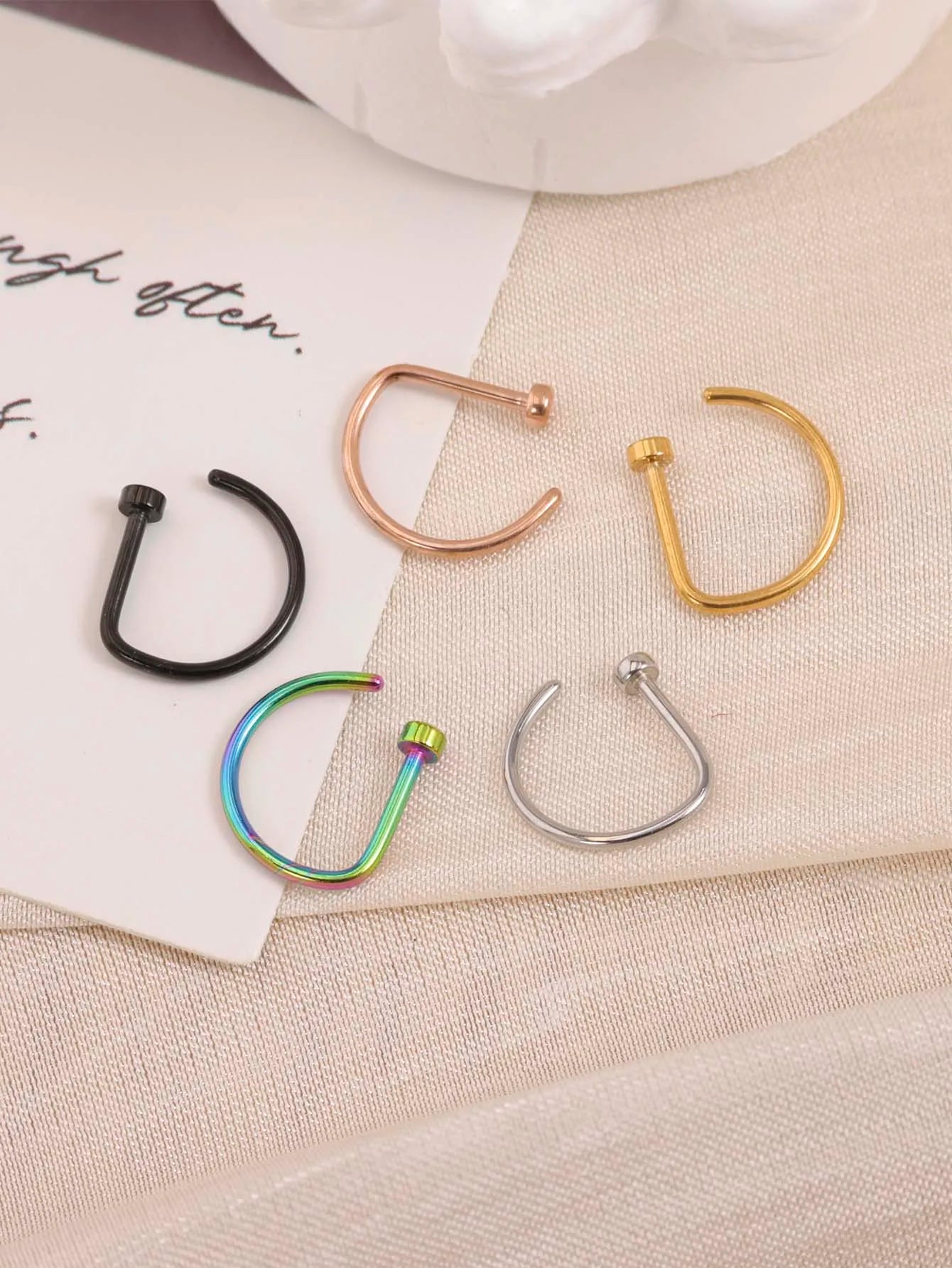 Fake Nose Ring & Body Jewelry Set – Stainless Steel Faux Piercing for Nose & Ear