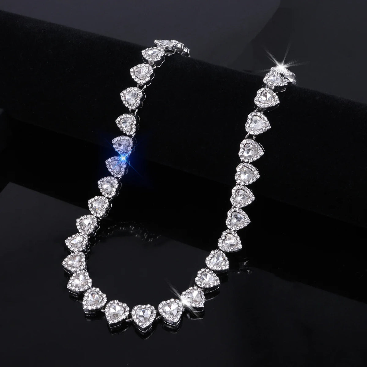 Hip Hop Tennis Chain & Bracelet Set – Shiny Rhinestone CZ Heart Jewelry