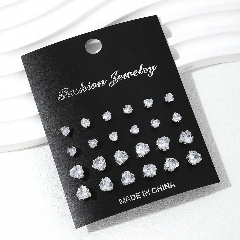 12 Pairs Zirconia Stud Earrings Set – Luxurious Shiny Gift for Women