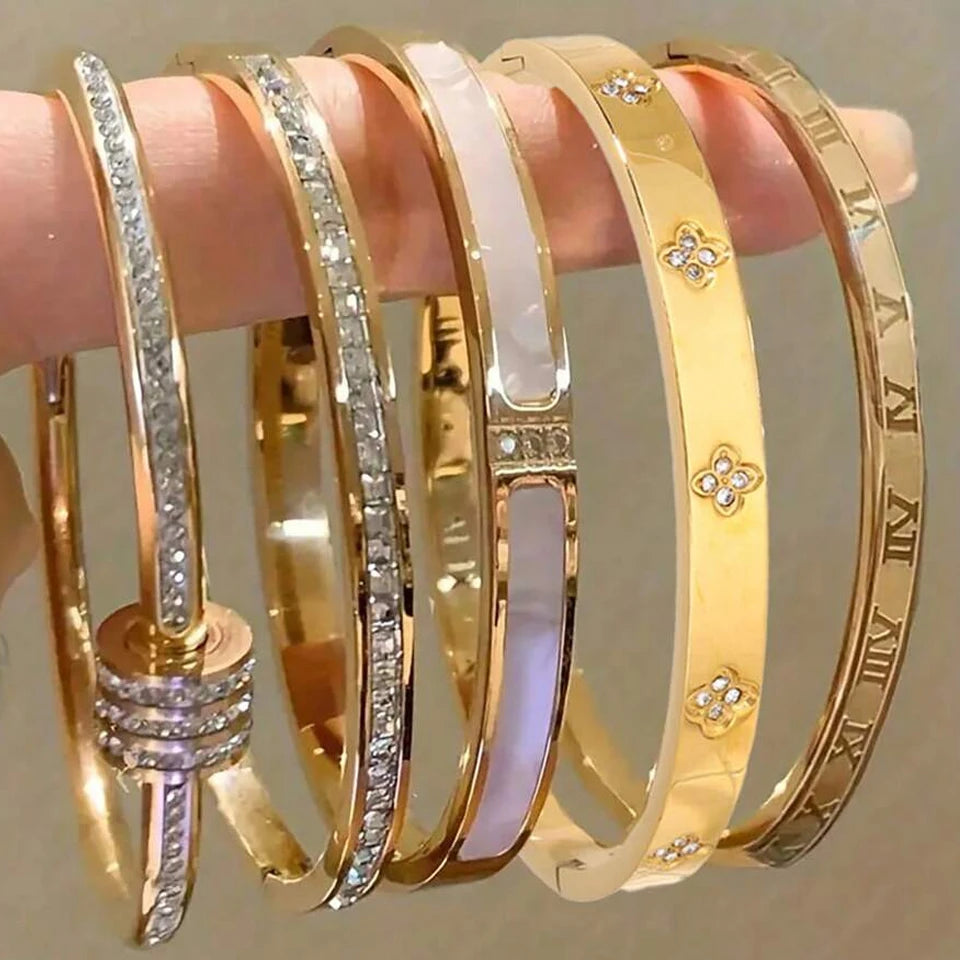 Zirconia Stainless Steel Stackable Bracelet Set – Non-Fading Bangle Gift for Women